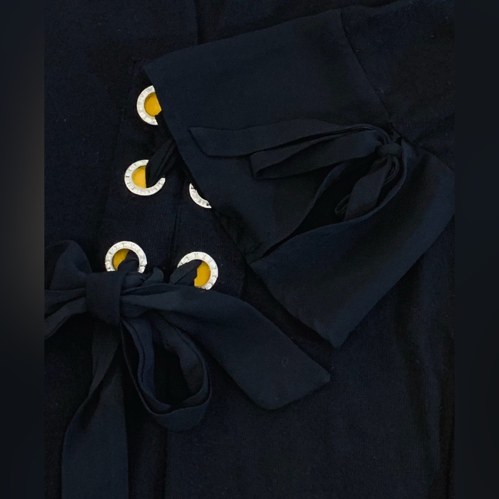 August Silk, Draped Open Front Black Flowing Cardigan Sheer Bell Cuffs. Large - Picture 8 of 12